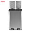 Hangsahu de 60 litros / 16 galones Rectangular manos libres de doble compartimento reciclaje de basura de basura de basura de cocina con tapa de cierre suave, acero inoxidable cepillado