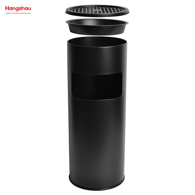 Metal de 17 litros con cenicero en el vestíbulo del hotel Bote de basura Área para fumadores Bote de basura Cenicero redondo de acero inoxidable Cubo de basura Ceniceros en lugares públicos Contenedores de basura