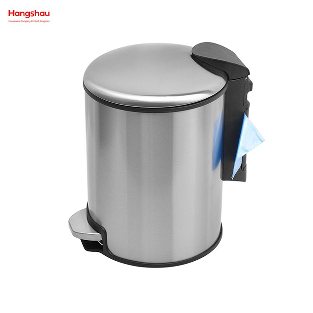 Cubo de basura con pedal redondo de acero inoxidable de 5 litros con dispositivo de cierre suave, cubo interior para baño doméstico, cubo de basura con pedal para uso en oficina y cocina, cubos de basura