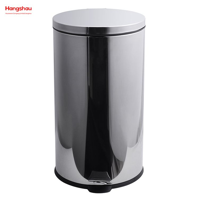 Bote de basura polaco de acero inoxidable de 40L con Pedal, forma de pulido de espejo redondo, cocina de cierre suave 