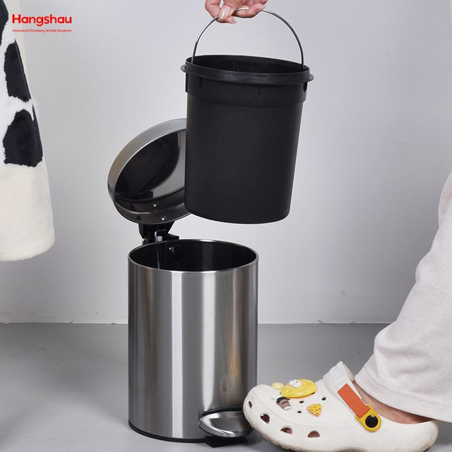 Cubo de basura circular de acero inoxidable de alta calidad, cubo de basura con Pedal para el hogar, cubo de basura para baño