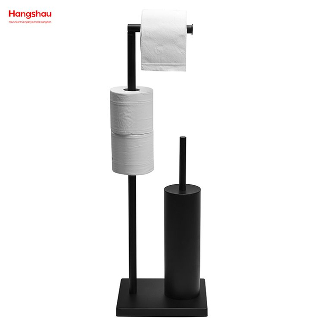 Soporte de cepillo de baño y soporte de papel de Metal con recubrimiento de polvo negro, accesorio de limpieza de baño con toallero