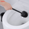 Escobilla de baño de hierro con recubrimiento en polvo negro, soporte para inodoro, juego de limpieza de cepillo de plástico