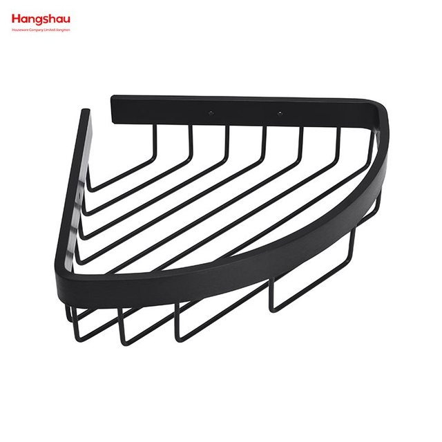 Estante de esquina para baño de aluminio negro con carrito de ducha de Metal, estante de almacenamiento para baño, estante de pared, soporte montado