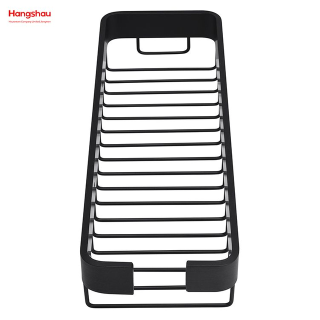 Estante de esquina para baño de aluminio con forma Rectangular negra, carrito de ducha de Metal, estante de almacenamiento para baño, estante de pared, soporte montado en la pared