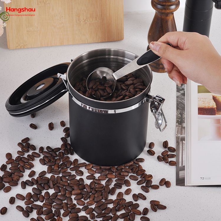Contenedor de almacenamiento de alimentos secos, recipiente sellado al vacío para almacenamiento de alimentos, bote hermético de café negro de acero inoxidable
