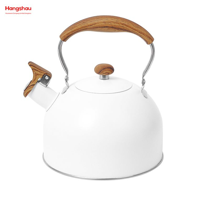 Tetera de té blanquecino, tetera con silbido para el hogar, tetera de agua caliente, simulación de mango de madera, pintura, tetera de agua de acero inoxidable