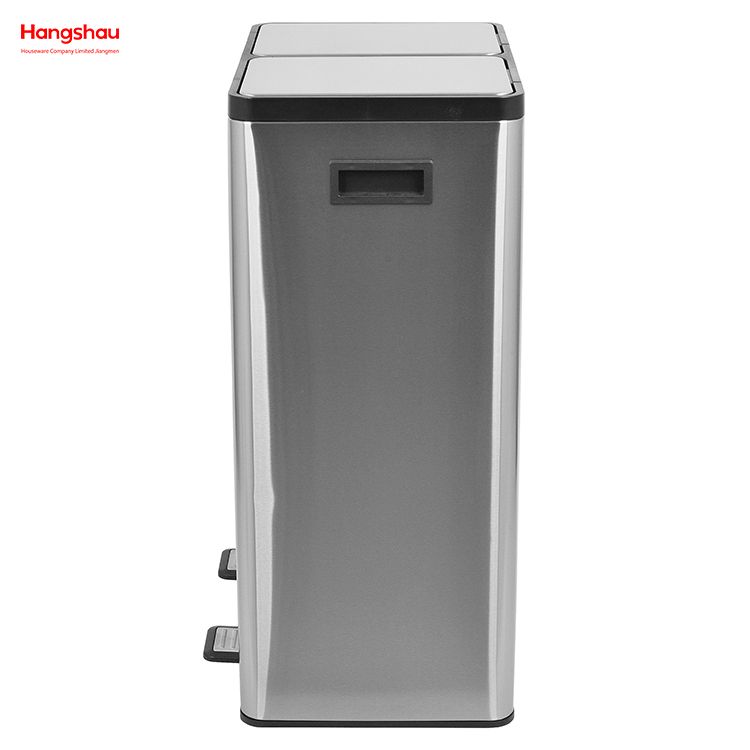 Hangsahu de 60 litros / 16 galones Rectangular manos libres de doble compartimento reciclaje de basura de basura de basura de cocina con tapa de cierre suave, acero inoxidable cepillado