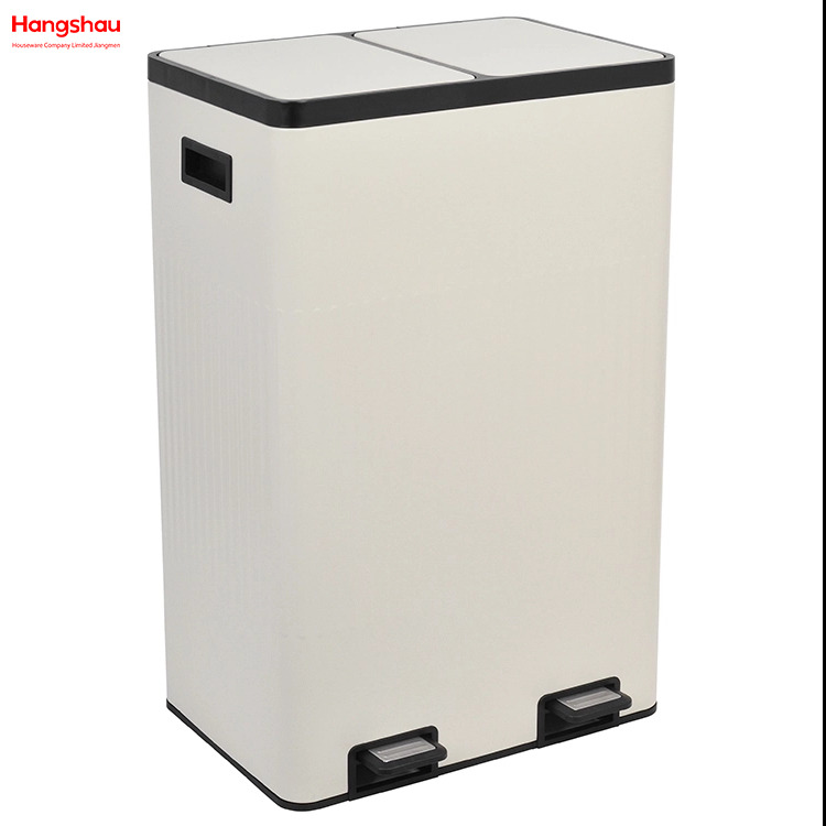 Bin de basura de cocina Reciclaje de dos compartimentos Pedal de residuos Bin 60L (30L+30L) Bin de reciclaje rectangular