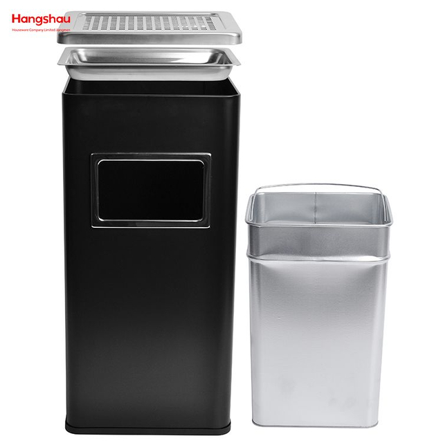Bote de basura para área de fumadores de 30 litros Cenicero cuadrado al por mayor rectangular Bote de basura con cenicero en el vestíbulo del hotel Bote de basura de acero inoxidable Ceniceros en lugares públicos Contenedores de basura 