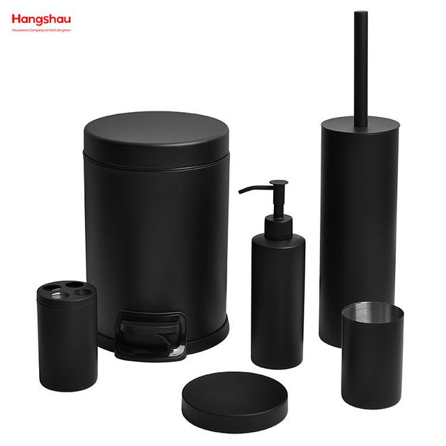 Dispensador completo de botellas de loción para baño de acero inoxidable, bomba de espuma, botella de jabón, accesorios de baño, juego de lujo, pulverización de laca negra cepillada y mate