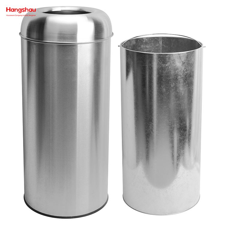 Contenedor de basura redondo con tapa abierta de acero inoxidable de 70 litros (con cubo interior) Contenedor de basura para jardín al aire libre cuadrado de hotel Bote de basura Contenedor de basura con tapa abierta emergente negro