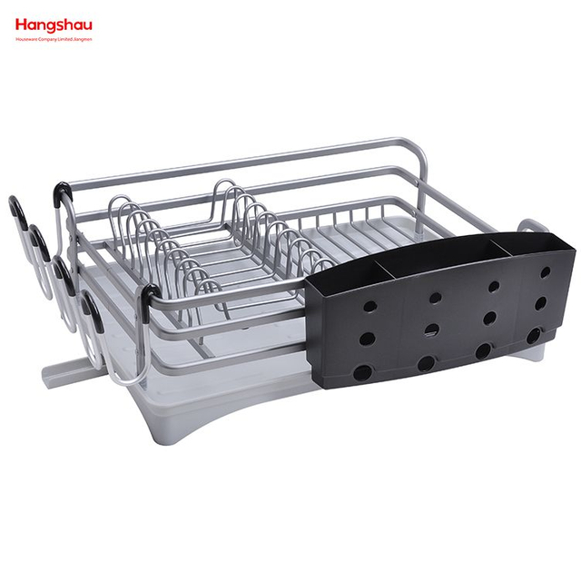 Estante para platos de aleación de aluminio sobre el organizador del fregadero Secado de metal Bandeja para platos de plástico Estante Soporte de cocina Estante para platos Encimera Estante para platos Portavasos 
