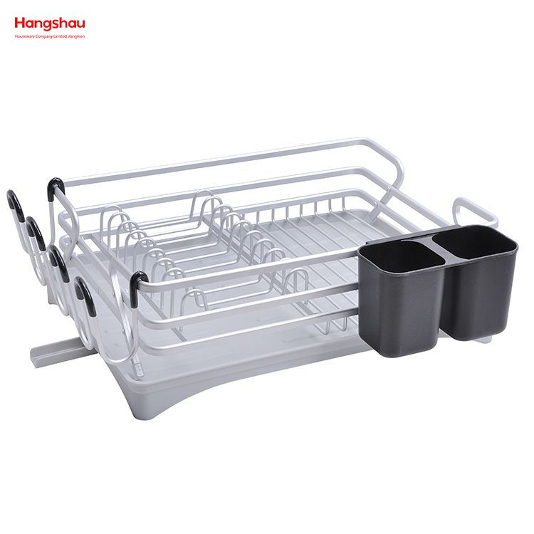 Estante para platos de cocina Portavasos Estante para platos de aleación de aluminio sobre fregadero Organizador Soporte Estante para platos Encimera Secado de metal Estante para bandejas de plástico 