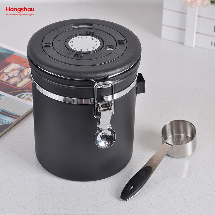 Contenedor de almacenamiento de alimentos secos, recipiente sellado al vacío para almacenamiento de alimentos, bote hermético de café negro de acero inoxidable