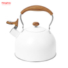 Tetera de té blanquecino, tetera con silbido para el hogar, tetera de agua caliente, simulación de mango de madera, pintura, tetera de agua de acero inoxidable