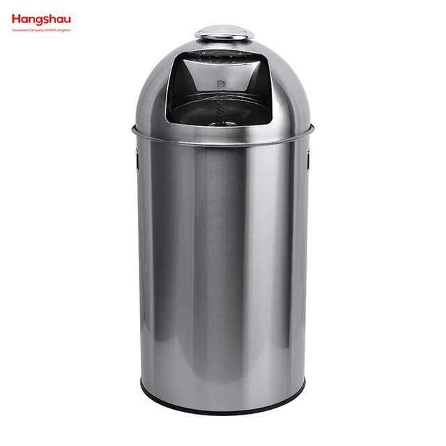 Contenedor de basura redondo de acero inoxidable con cerradura para exteriores de 50 litros (con cubo interior) Bote de basura de cafetería con orificio de empuje Bote de basura comercial Calle comunitaria en la carretera