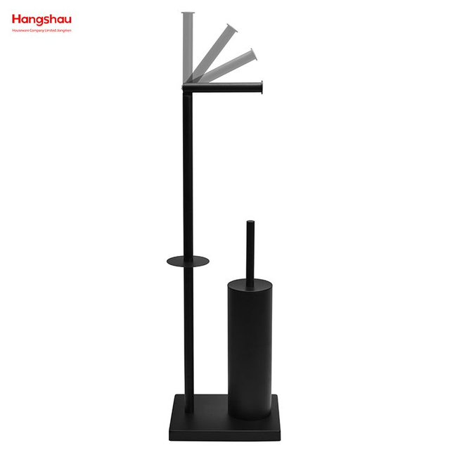 Soporte de cepillo de baño y soporte de papel de Metal con recubrimiento de polvo negro, accesorio de limpieza de baño con toallero