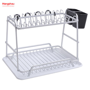 Almacenamiento de utensilios de cocina, estante para platos de aleación de aluminio, organizador para fregadero, bandeja de secado de Metal de doble cubierta, soporte para platos 