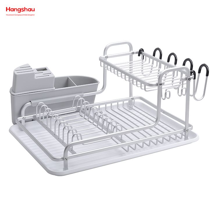 Soporte de aluminio de doble cubierta para cocina, estante para platos, portavasos, estante para platos de aleación, organizador para fregadero, bandeja de secado de Metal