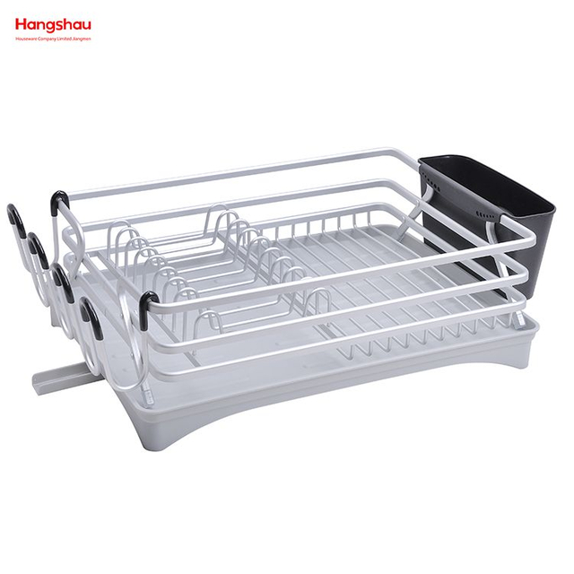 Estante para platos de cocina Portavasos Estante para platos de aleación de aluminio sobre fregadero Organizador Soporte Estante para platos Encimera Secado de metal Estante para bandejas de plástico 