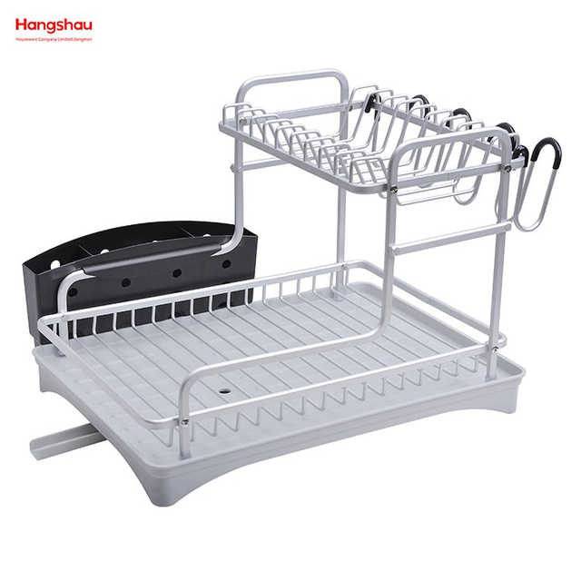 Organizador de doble cubierta, estante para platos, almacenamiento de utensilios de cocina, bandeja de secado de Metal de aleación de aluminio 