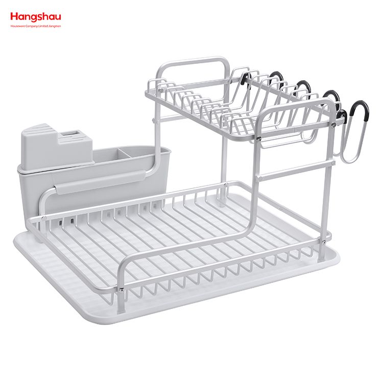 Bandeja de secado de Metal para platos, organizador de doble cubierta, estante para platos, almacenamiento de utensilios de cocina, aleación de aluminio 