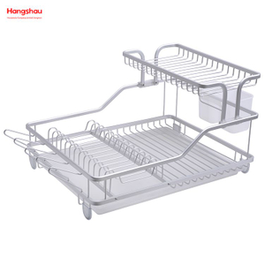 Soporte de doble cubierta, estante para platos, almacenamiento de utensilios de cocina, bandeja de secado de Metal de aleación de aluminio, organizador