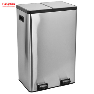 Hangsahu de 60 litros / 16 galones Rectangular manos libres de doble compartimento reciclaje de basura de basura de basura de cocina con tapa de cierre suave, acero inoxidable cepillado
