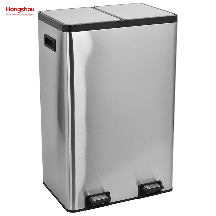 Hangsahu de 60 litros / 16 galones Rectangular manos libres de doble compartimento reciclaje de basura de basura de basura de cocina con tapa de cierre suave, acero inoxidable cepillado