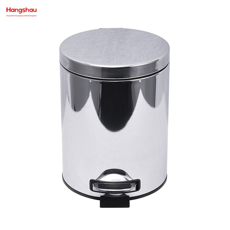 Contenedores de basura de cocina pulidos de 5L, cubo de basura de acero inoxidable para el hogar con Pedal redondo pulido para espejo de baño