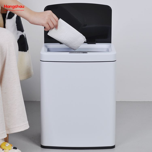 Blanco 15l acero inoxidable 4 galones sin contacto cubo de basura eléctrico cubo de basura cubo de basura inteligente cubo de basura con sensor