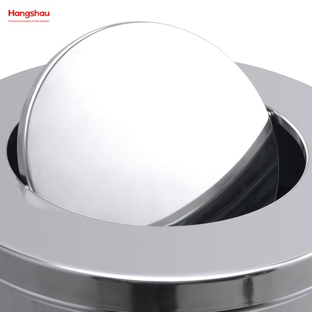 Contenedores de basura de cafetería de 90 litros Contenedor de basura con tapa abatible de acero inoxidable Bote de basura Contenedor de empuje con tapa abatible redonda de acero inoxidable (con cubo interior) Al aire libre Comunidad Calle Carretera 