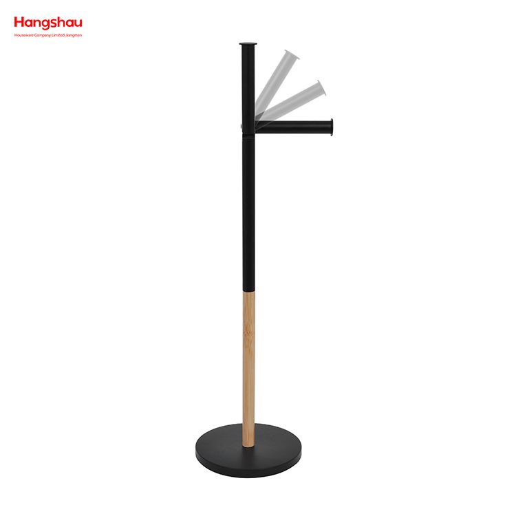 Soporte para pañuelos en forma de 7 con Base redonda de hierro, nuevo diseño, soporte para pañuelos segmentado de bambú y Metal