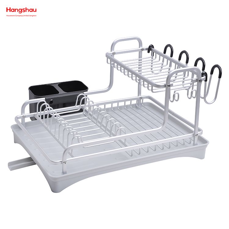 Almacenamiento de utensilios de cocina Estante para platos de aleación de aluminio sobre fregadero Organizador Soporte Estante para platos Portavasos Estante para bandeja de platos de secado de metal de doble cubierta 