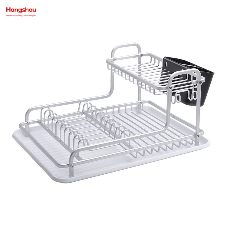 Soporte de aluminio de doble cubierta para cocina, estante para platos, portavasos, estante para platos de aleación, organizador para fregadero, bandeja de secado de Metal