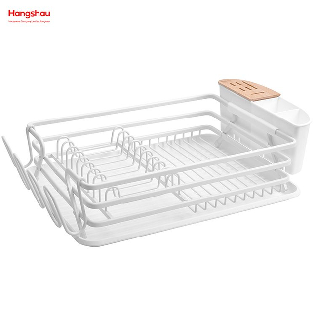 Estante para platos de plástico blanco, soporte de cocina, estante para platos, estante para platos para encimera, portavasos, estante para platos de aleación de aluminio sobre fregadero, organizador, secado de metal 