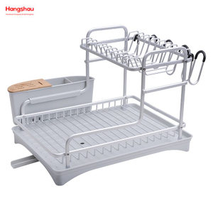 Organizador de doble cubierta, estante para platos, almacenamiento de utensilios de cocina, bandeja de secado de Metal de aleación de aluminio 