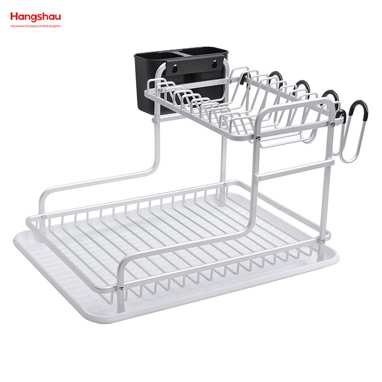 Bandeja de secado de Metal para platos, organizador de doble cubierta, estante para platos, almacenamiento de utensilios de cocina, aleación de aluminio 