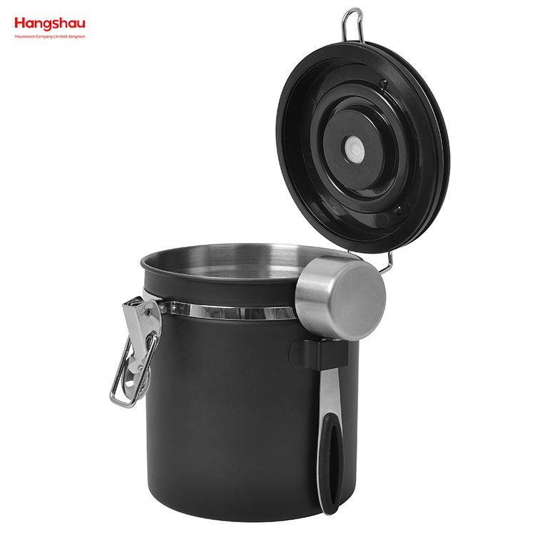 Contenedor de almacenamiento de alimentos secos, recipiente sellado al vacío para almacenamiento de alimentos, bote hermético de café negro de acero inoxidable