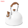 Tetera de té blanquecino, tetera con silbido para el hogar, tetera de agua caliente, simulación de mango de madera, pintura, tetera de agua de acero inoxidable