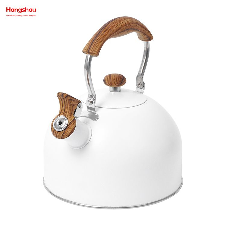 Tetera de té blanquecino, tetera con silbido para el hogar, tetera de agua caliente, simulación de mango de madera, pintura, tetera de agua de acero inoxidable