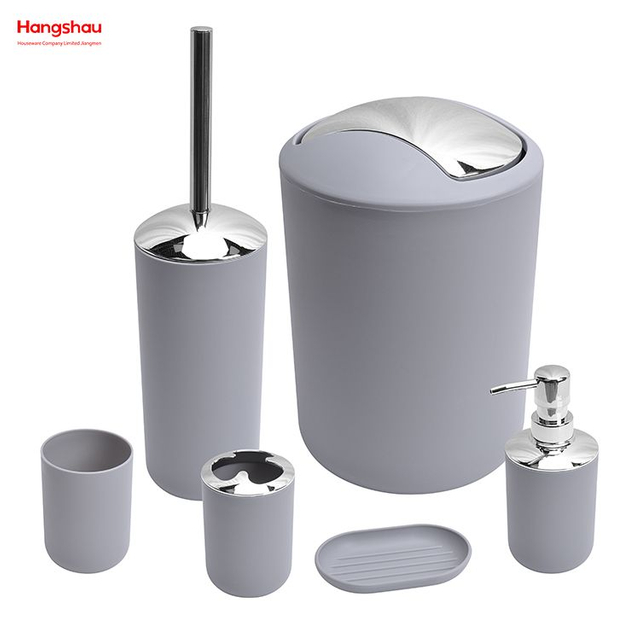 Dispensador de botellas de loción para baño de plástico, bomba de espuma, botella de jabón, bote de basura de plástico para baño completo, accesorios para cepillos de baño, juego de lujo 