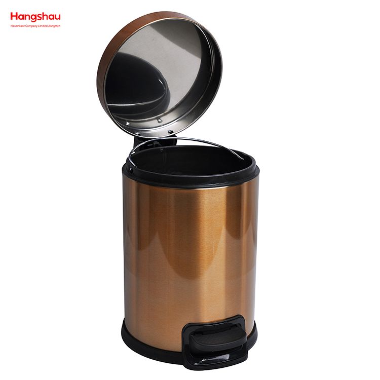 Hogar Baño Acero Inoxidable Cepillado Y Laca De Bronce Pulverización Contenedor De Basura Con Pedal De 3L Con Tapa Que Se Cierra Lenta Y Silencio Contenedor De Basura Redondo Contenedor De Basura