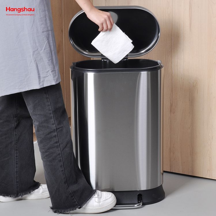Contenedor de basura con pedal de acero inoxidable 30l, artículos para el hogar modernos 410, con cierre de tapa, bote de basura redondo lento y silencioso