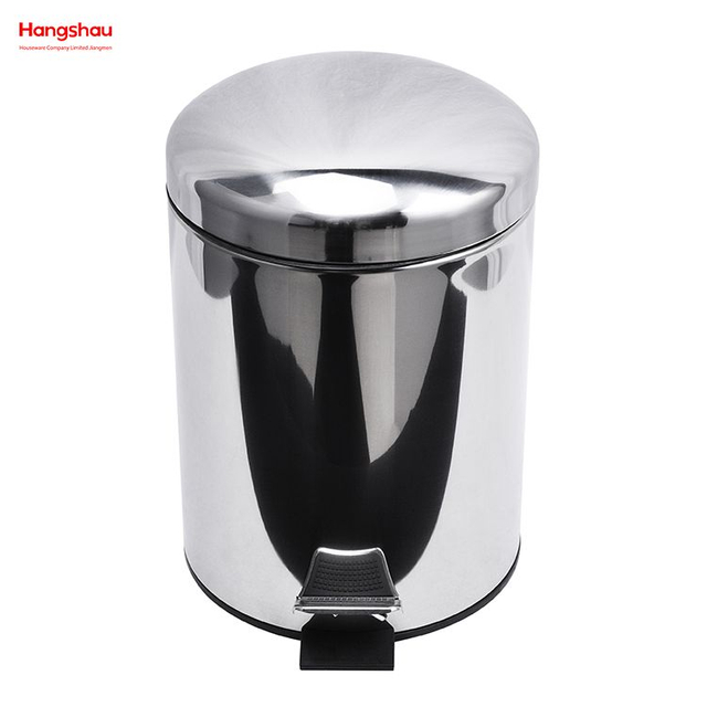 Contenedores de basura de cocina polacos de 5L, cubo de basura de acero inoxidable para el hogar, cubo de basura con Pedal redondo pulido con espejo 