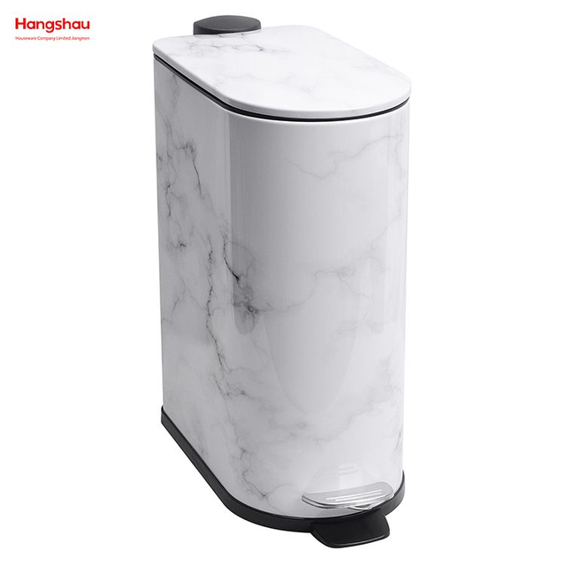 Cubo de basura con pedal de impresión de rayas para el hogar de 10 litros, cubo de basura para baño, cubo de basura de estilo moderno de metal, tapa de cubo de basura, recubrimiento en polvo para cubo de basura interior