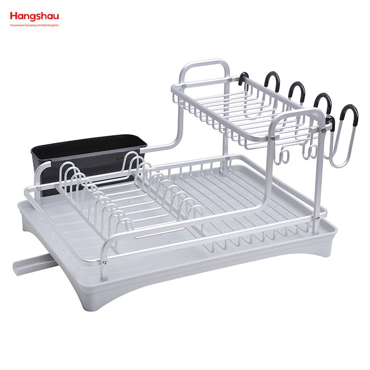 Almacenamiento de utensilios de cocina Estante para platos de aleación de aluminio sobre fregadero Organizador Soporte Estante para platos Portavasos Estante para bandeja de platos de secado de metal de doble cubierta 