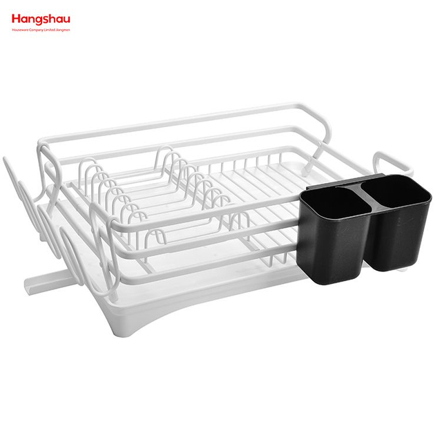 Estante para platos de aleación de aluminio blanco sobre fregadero Organizador Secado de metal Bandeja para platos de plástico Estante Soporte de cocina Estante para platos Encimera Estante para platos Portavasos 