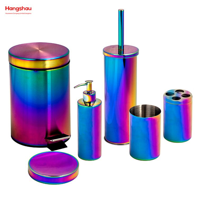 Pulido Galvanoplastia Color del arco iris Accesorios de baño Juego de lujo Dispensador de jabón familiar de lujo Soporte para cepillo de dientes Vaso Jabonera Soporte para cepillo de baño Cerámica 